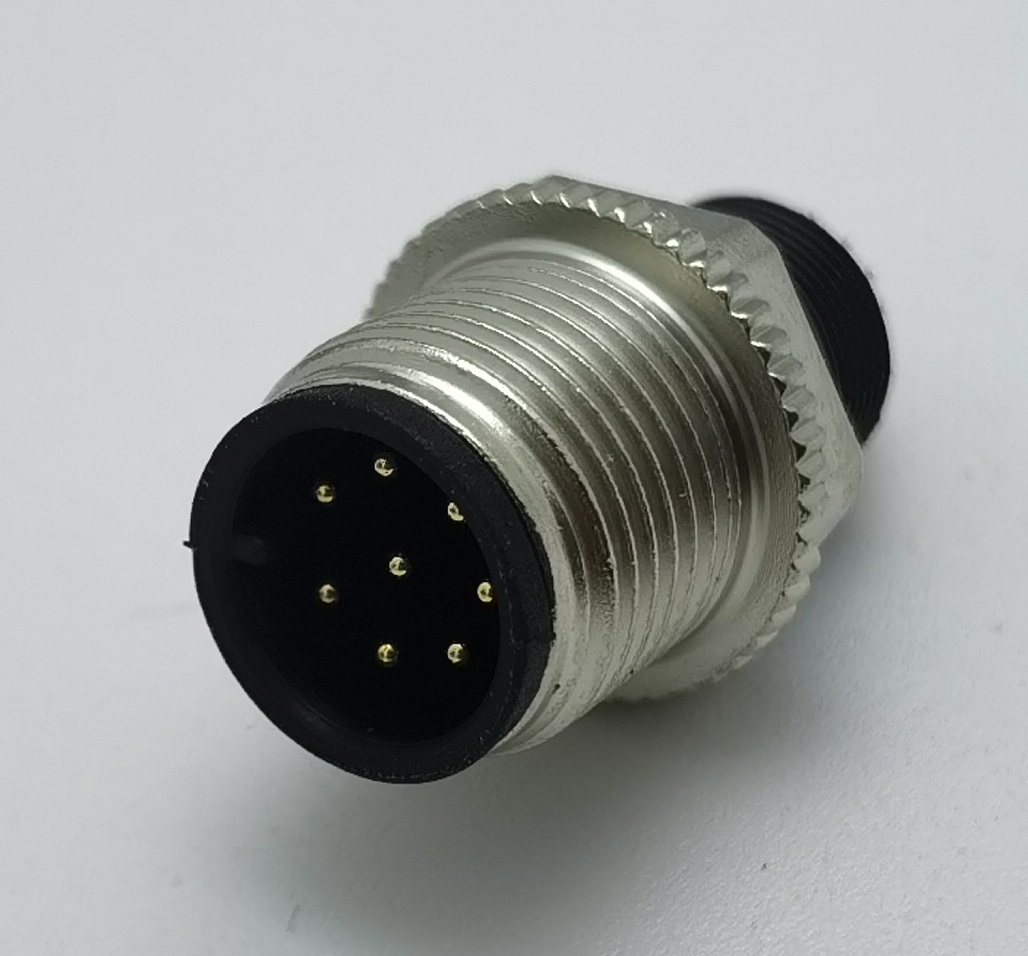 Industrial M12 A coded 8pin male connector injection molding connector wire end