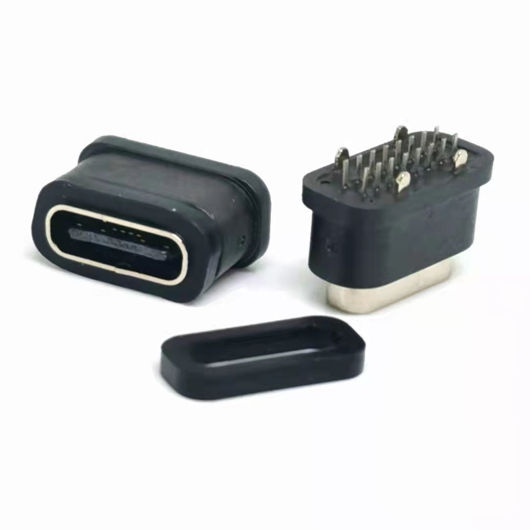 TYPE C 母180度直插式立式防水3C电子连接器USB waterproof connector