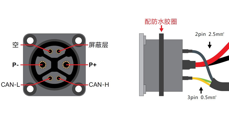 Battery cable assembly 30A-two pins and four signal pins output wire.