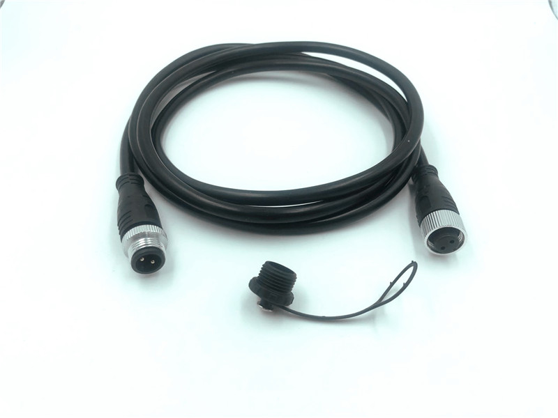 M12 cable wire 2-core 10A connector with waterproof cap