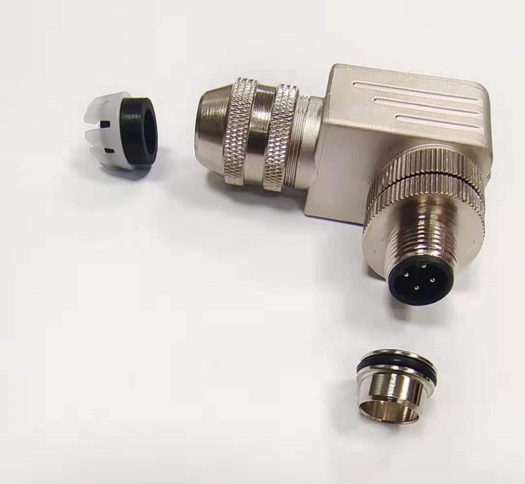 M12 connector industrial D code 4Pin elbow metal connector screw connection