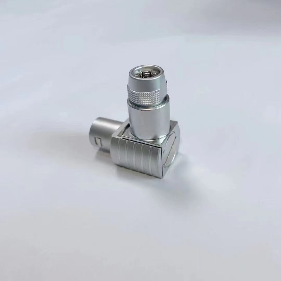 Coaxial 90 degree metal right angle connector push-pull connector