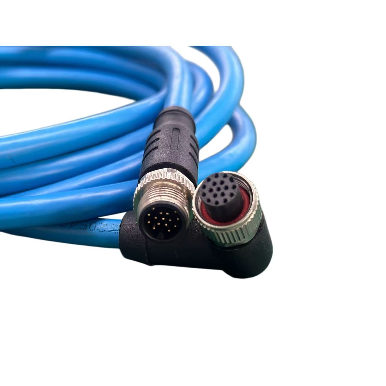 M12 17Pin A-Coded Cable, Straight Male to 90° Right Angle Female Connector