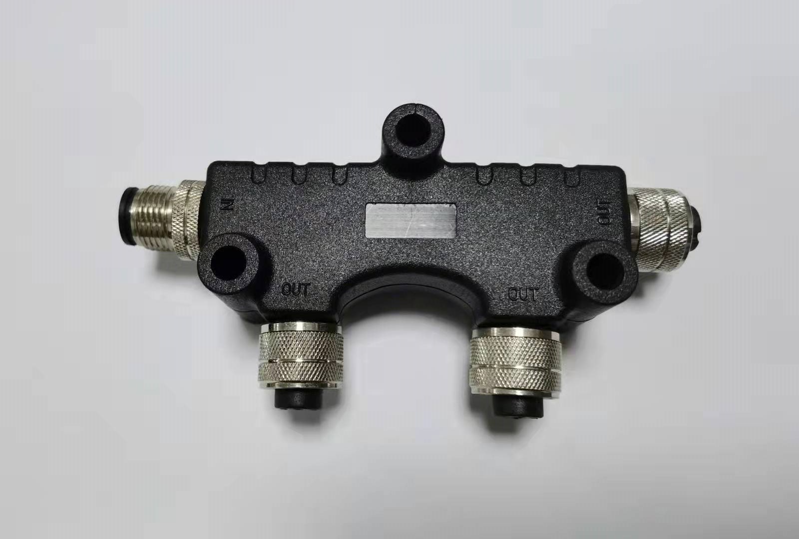 M12 a编码工业连接器Can总线3路接头1外螺纹公头输入-3内螺纹母头输出连接器